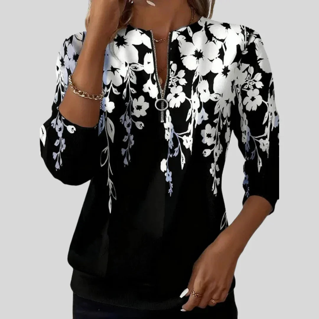 Guðný - Zip-peysa með nútímalegu mynstri